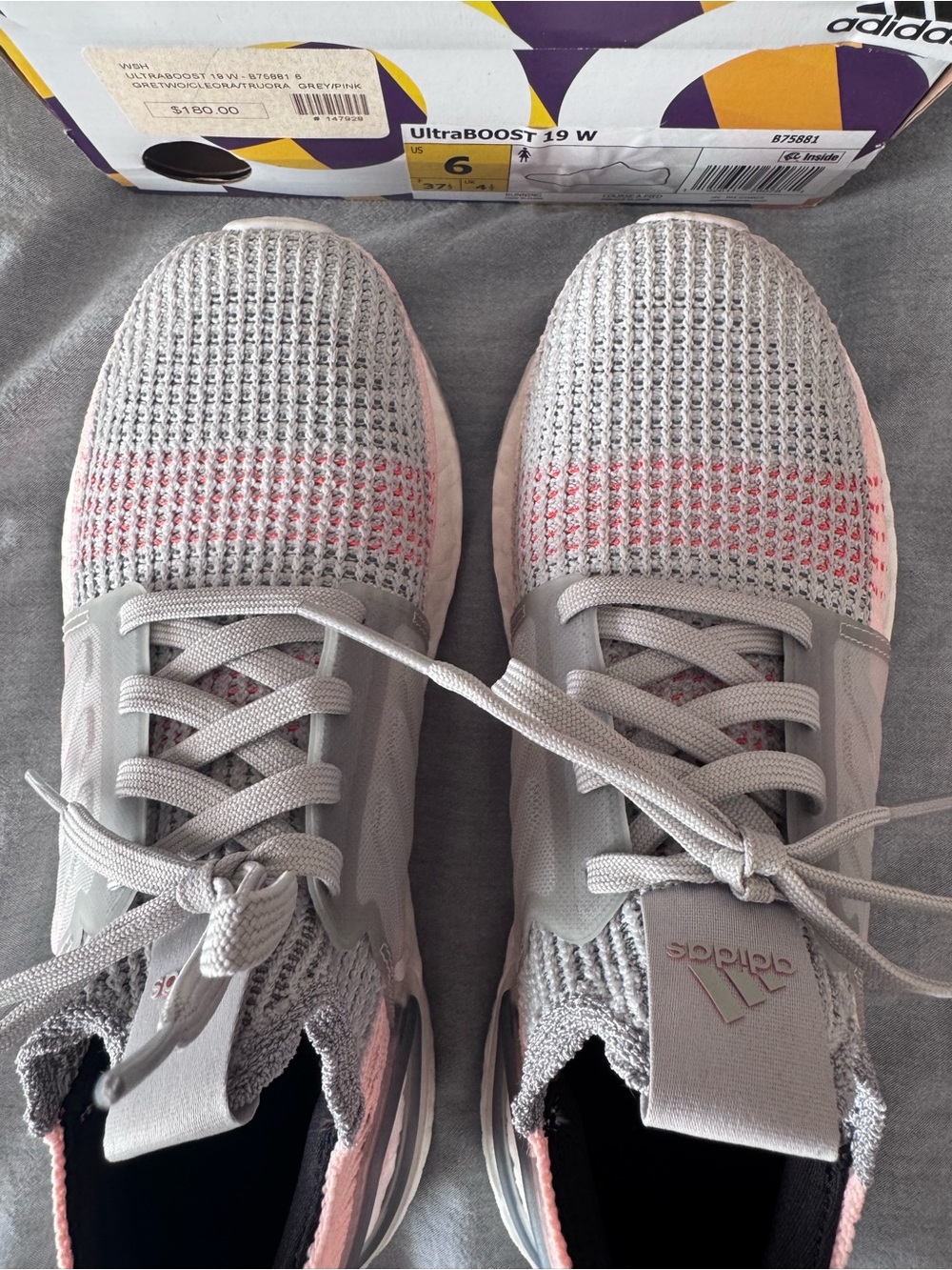 adidas Women’s Ultraboost 19 Running Shoes - Light Gray & Pink - 6 - Picture 8 of 8